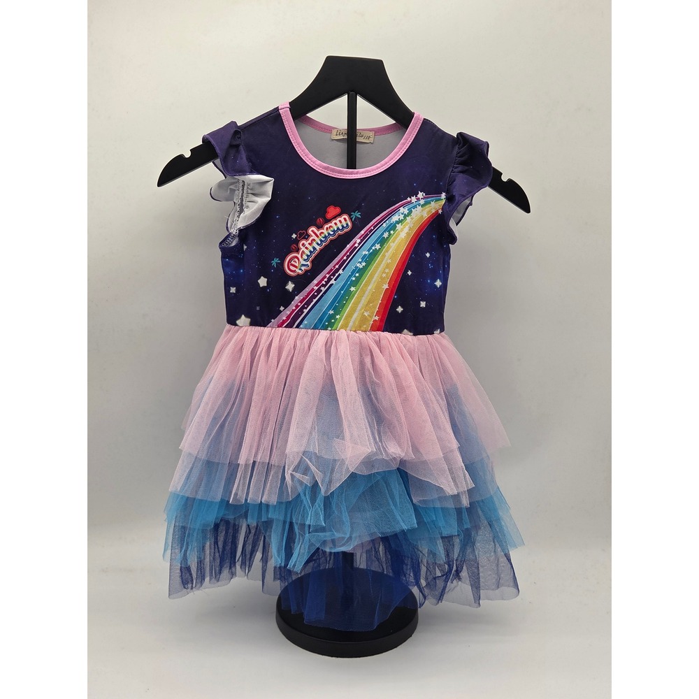 LingQiShiZu Girls Rainbow Tulle Ruffle Dress Size 110 NWT 101-916
